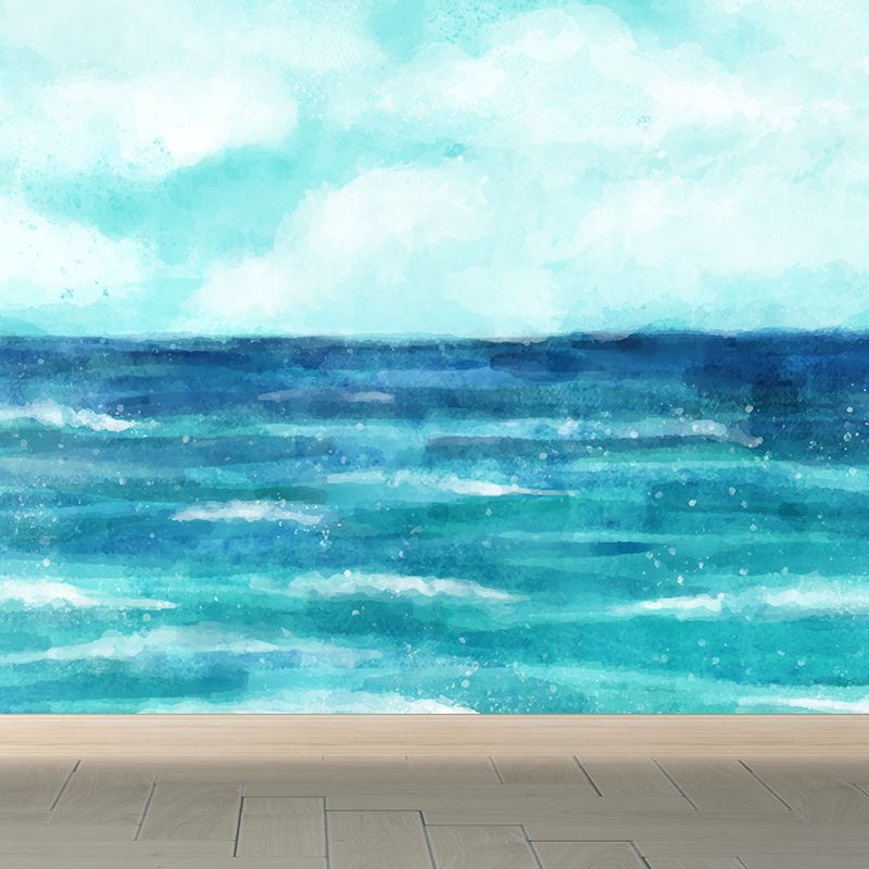 Autocollant mural aquarelle océan, décoration murale moderne non tissée texturée de couleur claire