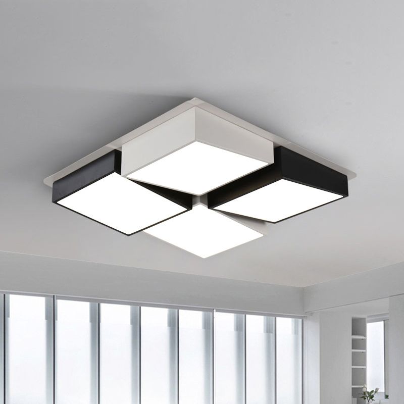 Square/Rectangular LED Flushmount Nordic Metal 4/6 Lights Black and White Checkered Ceiling Lighting in White/3 Color Light