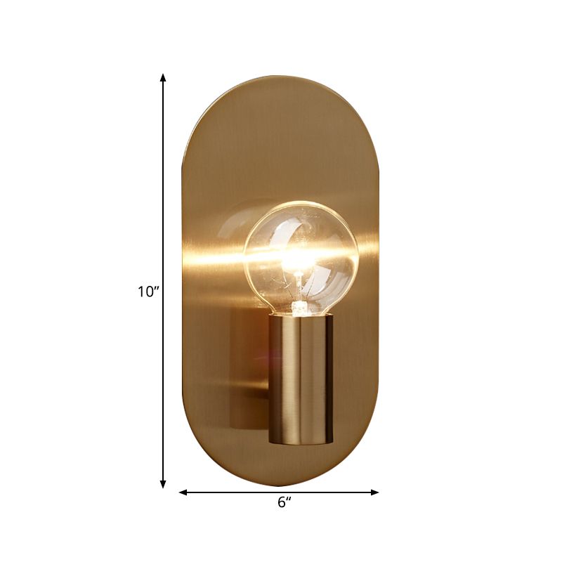 1 Light Bare Bulb Wall Sconce Minimalist Gold Finish Metallic Wall Lamp with Oval Backplate