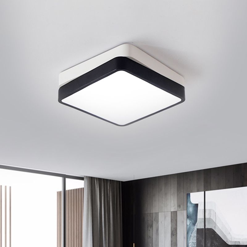 Plafonnier LED carré/rectangulaire noir en métal nordique pour chambre à coucher en blanc chaud/blanc, 11"/19"/35,5" de large