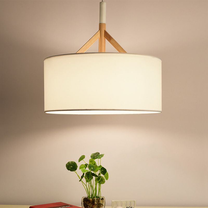 Off White Fabric Shade Chandelier Drum Shape Ceiling Lights