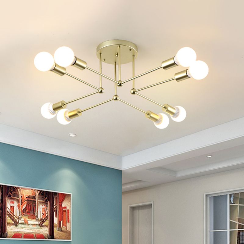 Luce lampadario radiale metallico Contemporaneo 8 teste Gold Afferma Luce sospesa