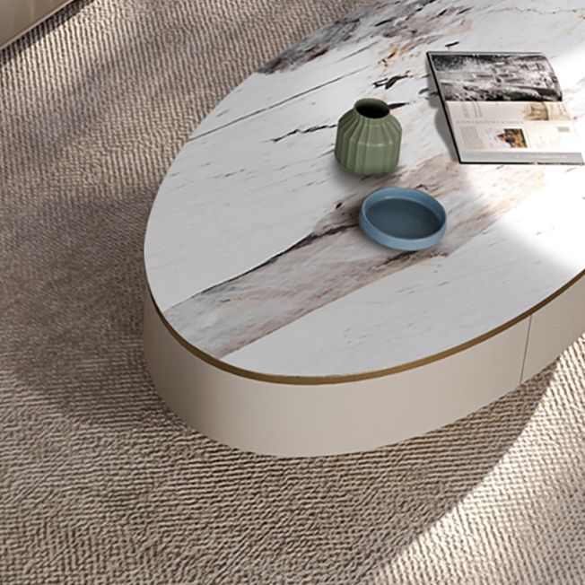 Glam Pedestal Base Coffee Table with Stone Top and Metal Base