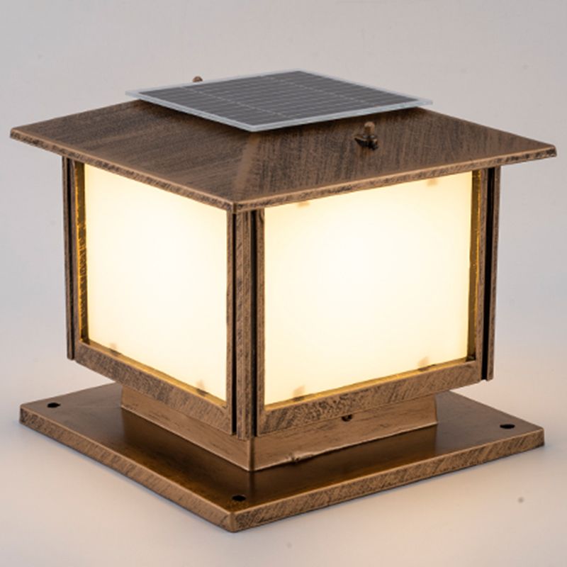 Contemporary Pillar Light Geometric LED Solar Lighting Fixture for Garden