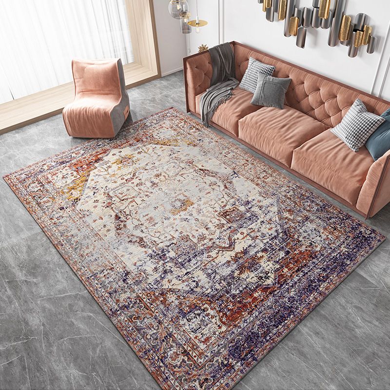 Distressed Multi Color Persian Rug Synthetics Geometric Print Carpet Washable Non-Slip Backing Stain Resistant Rug for Home