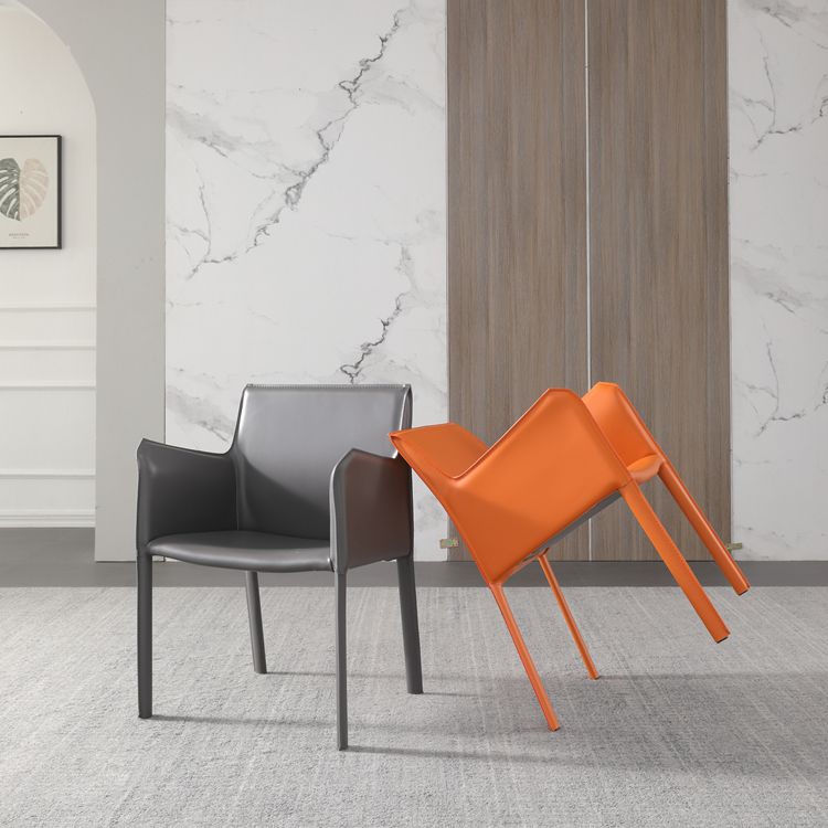 Metal Modern Home Side Chair with Leather Legs Matte Finish Dining Chair for Kitchen