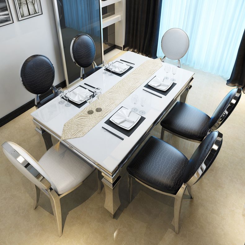 Metal Contemporary Rectangular Dining Table Glass Top Table for Dining Room