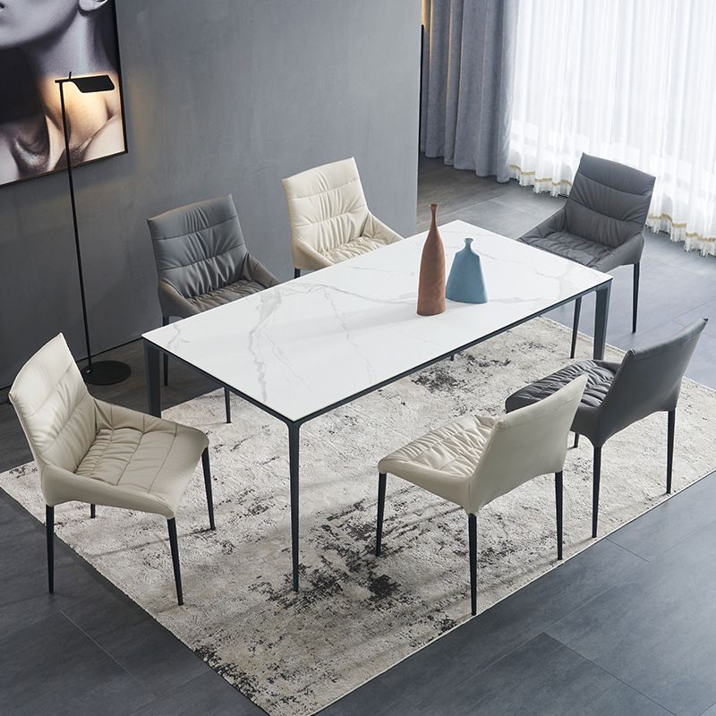 Mesa de comedor rectangular moderna Mesa de comedor de piedra sinterizada con 4 patas de metal