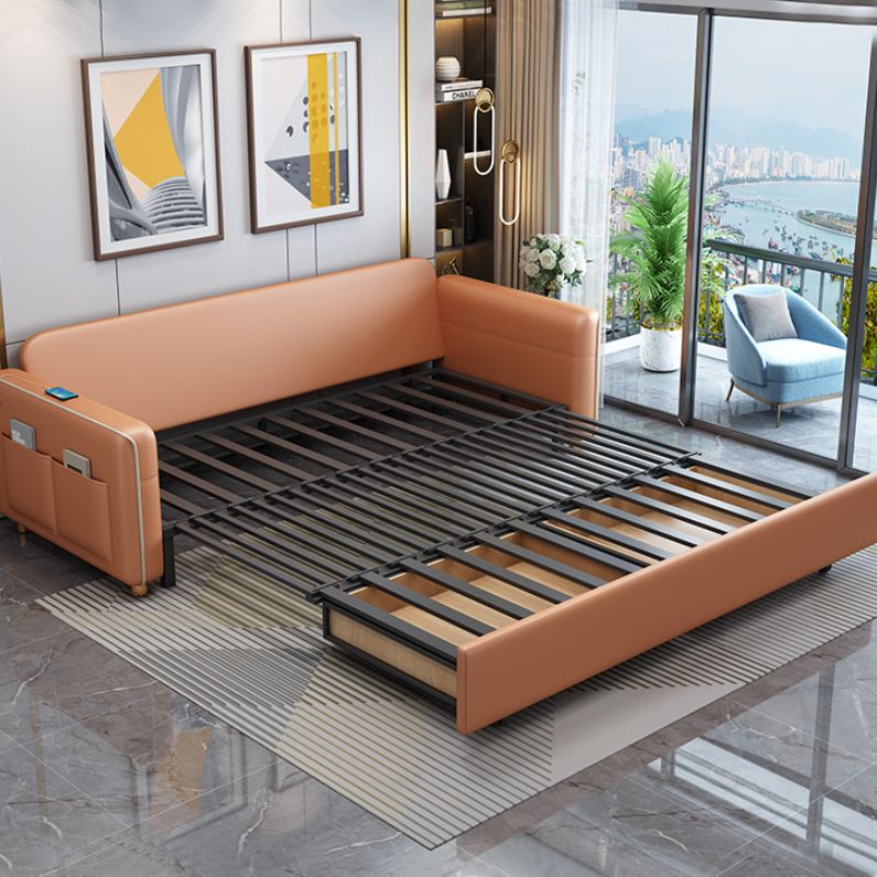 Modern Sleeper Sofa White with Storage Pillow Back Square Arms Sofa Futon