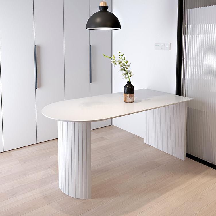 Mesa de comedor de forma irregular blanca, mesa isla de madera con pedestal doble para restaurante