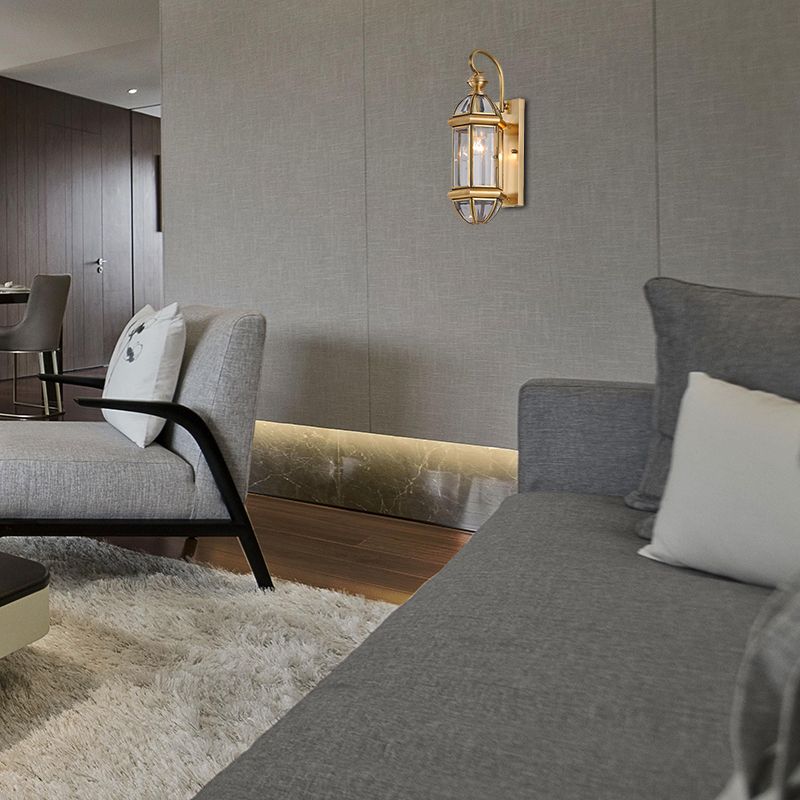 Metal Gold Sconce Light Lantern 1 Head Traditionalism Traditionalisme Éclairage mural pour le couloir