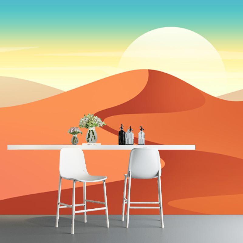 Orange Desert Sunrise Mural Scenery Modern Stain Resistant Wall Art for Living Room