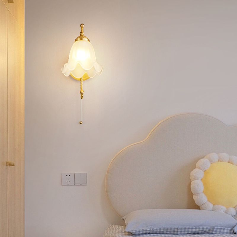 Modern Wall Mounted Light 1 Light Glass Flush Mount Wall Sconce in Gold Finish