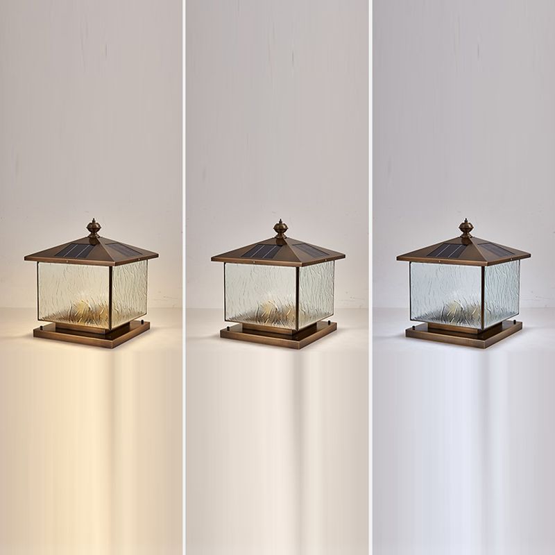 Square Shape Pillar Lamp Modern Brass Outdoor Waterproof Light