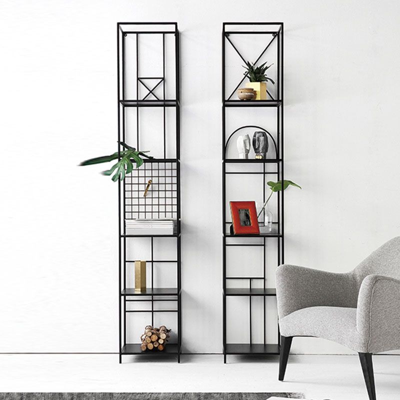 12" W Open Storage Bookcase Metal Bookshelf with Shelves in  Black and Gold