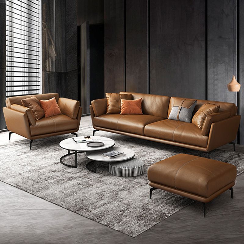 Contemporary Pillow Top Arm Seating Cushions with Pillows Sofa in Orange