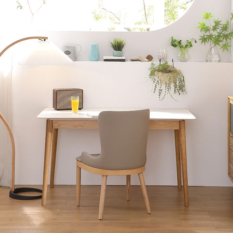 Mesa rectangular blanca contemporánea, mesa de comedor estándar de piedra sinterizada para cocina