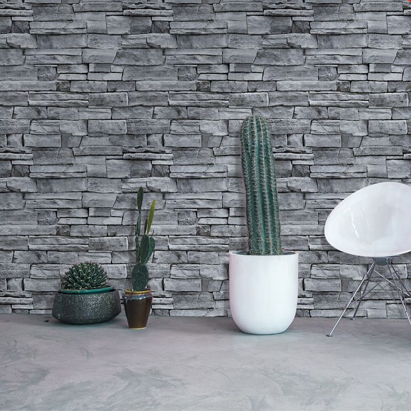 Grey Brick Effect Wallpaper Roll Peel and Paste Country Dining Room Wall Covering