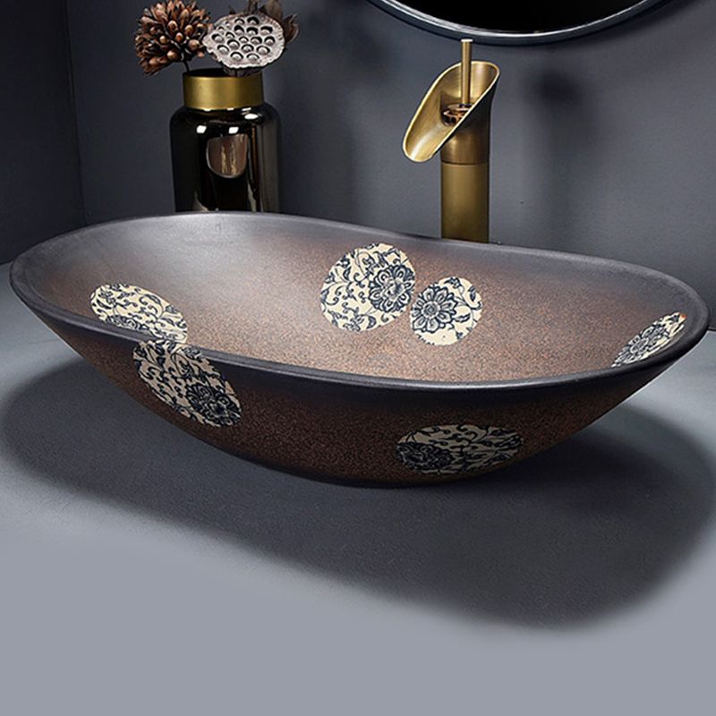 Traditional Vessel Bathroom Sink Oval Porcelain with Overflow and Drain Assembly Vessel