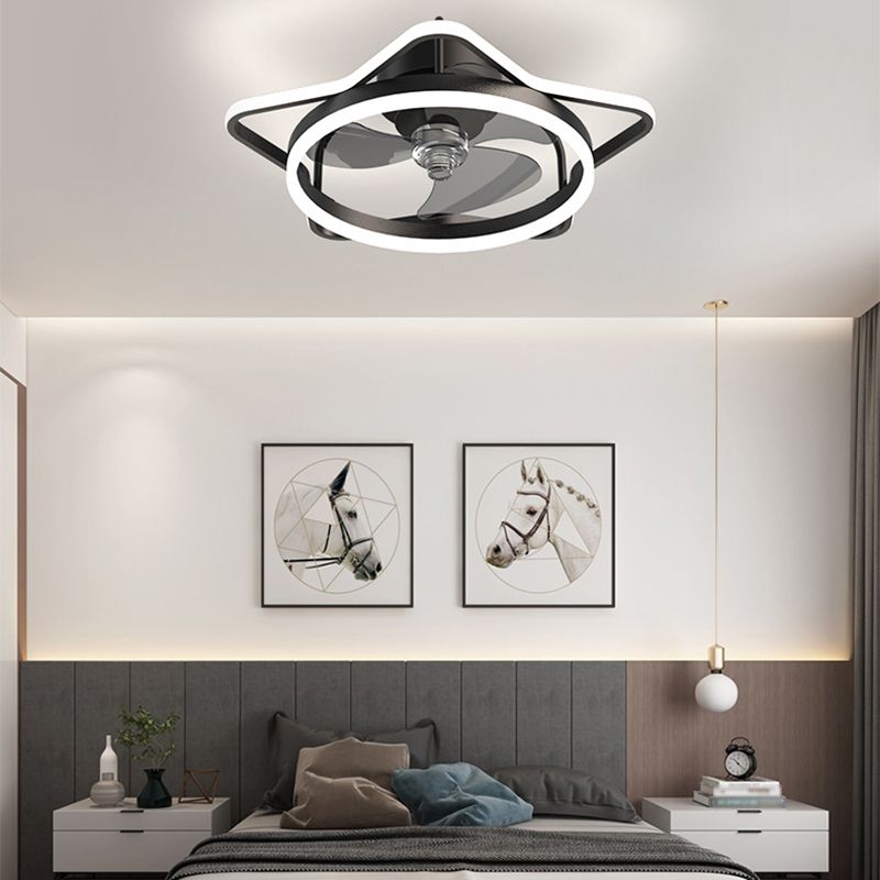 3-Blade Children Ceiling Fan Metallic Black/Golden Fan with Light for Dining Room