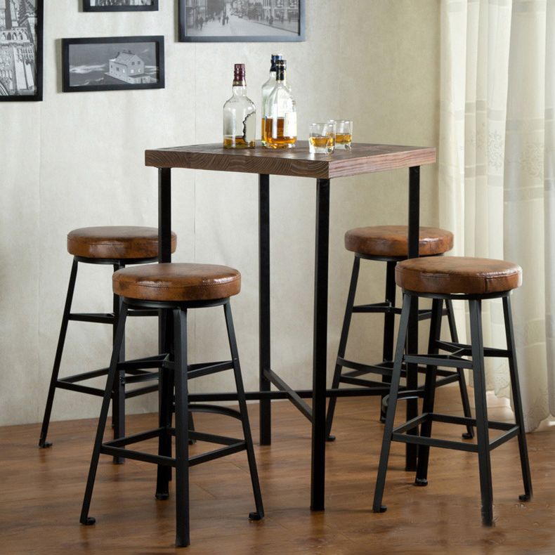 Brown Solid Wood Pub Table Square Bar Height Cocktail Table with Footrest