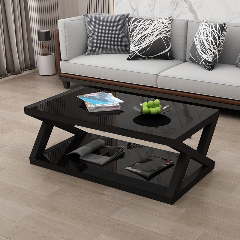 Trestle 1 Single Coffee Table with Storage Metal and Glass Cocktail Table