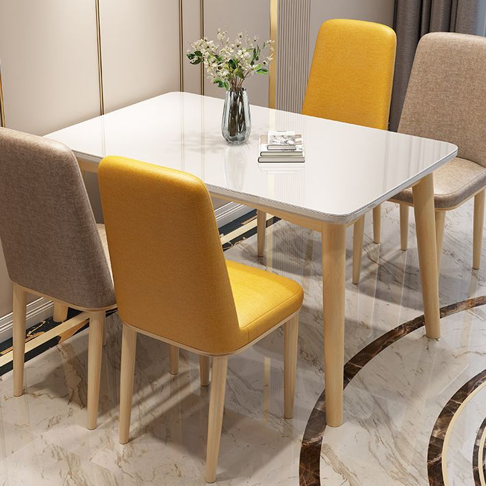 Rubberwood Modern Solid Wood Dining Table 4 Legs Base Table in Wood Color