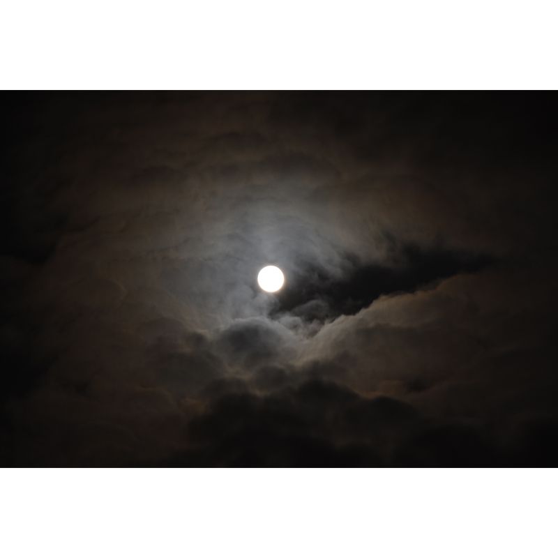 Huge Cloudy Moon Night Mural Grey-Black Non-Woven Wall Decor, Stain Resistant, Custom Size