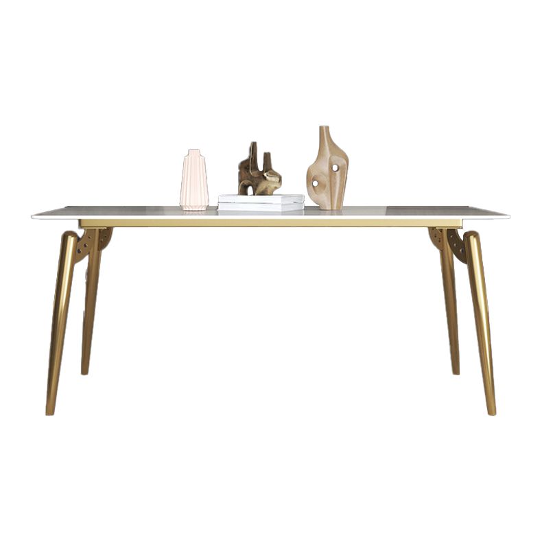 Traditional Luxury Dining Table White Sintered Stone 4 Legs Table with Gold Frame