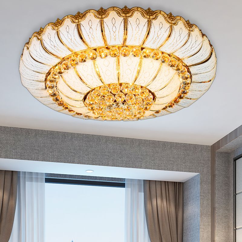 10/19 Lights K9 Crystal Flush Mount Light with Glass Round Shade Modern Flush Ceiling Lamp in Gold, 18"/23.5" Wide
