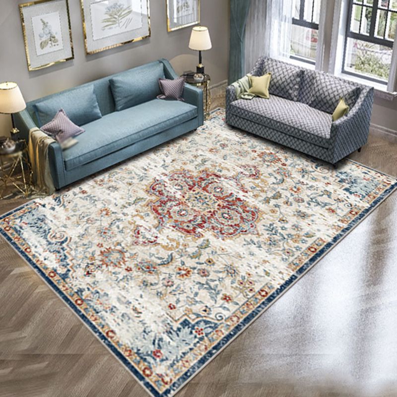 Blue Traditional Area Carpet Graphic Pattern Polyester Area Rug Anti-Slip Rug for Home Decor