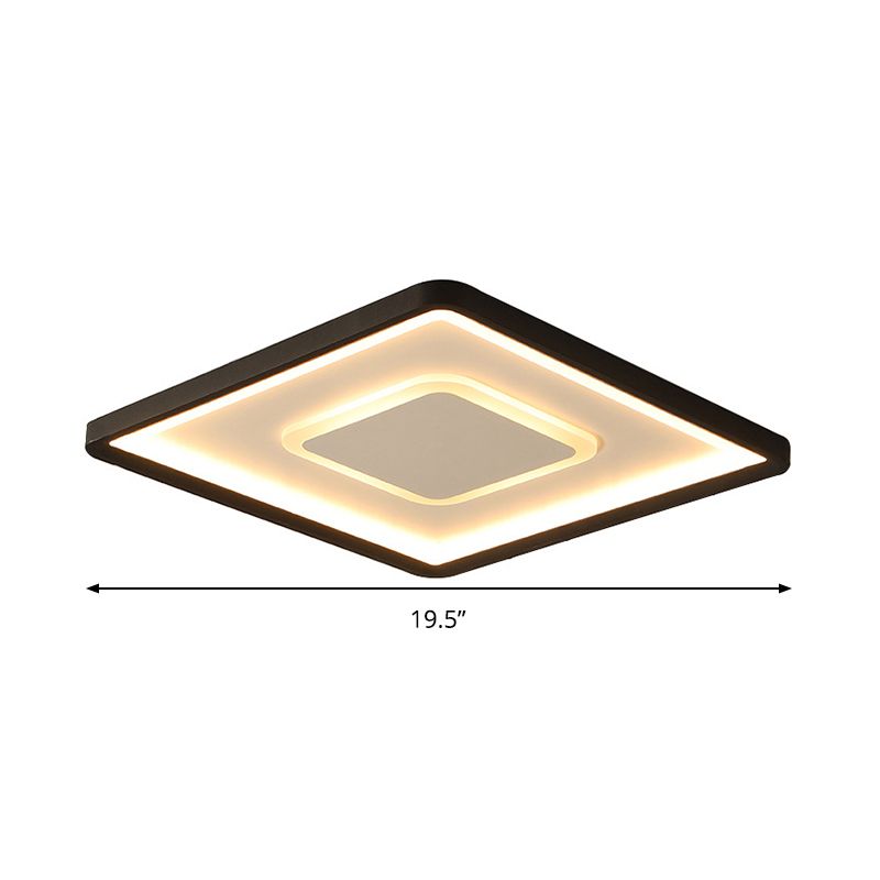 Aluminum Square Flush Mount Lamp 16"/19.5" Wide Modern LED Ceiling Light in Black, Warm/White Light/Remote Control Stepless Dimming