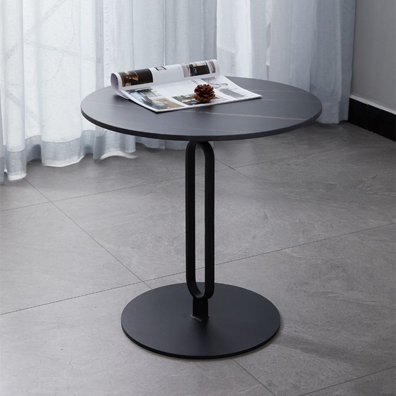 Round Stone Top Coffee Table Pedestal Slate with Metal Leg Modern