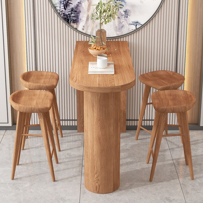 Wood Bar Dining Table Contemporary Double  Pedestal Bar Table
