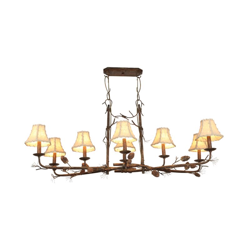 Empire Shade Chandelier Lamp Country Style 8 lumières en métal et en tissu pendentif lumière en rouille
