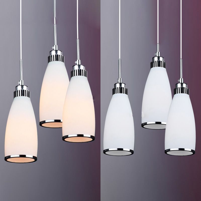 Glass Tapered Pendant Ceiling Light Minimalist Style Hanging Light Fixture in White