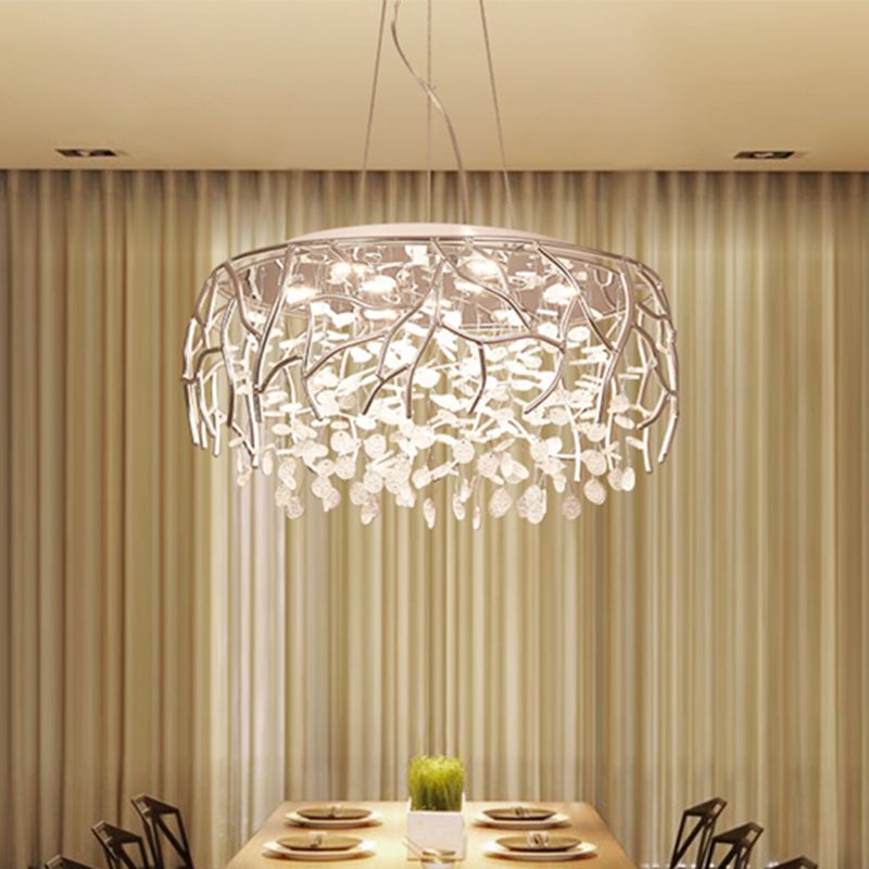 Branch Chrome Chandelier Contemporary Ripple Glass LED Dining Room Ceiling Pendant in Warm/White Light