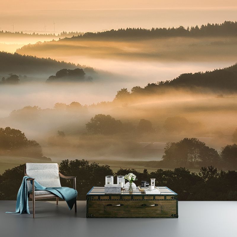 Photography View of Lake And Mountain Mural Wallpaper Modern Style Wall Covering for Living Room