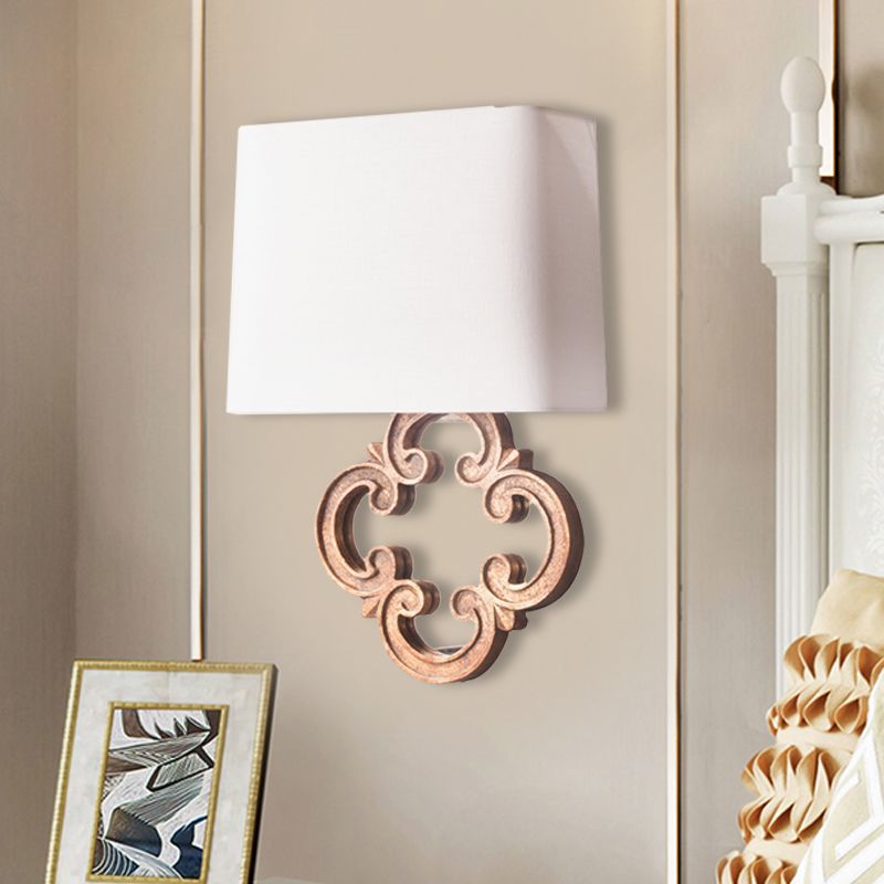 Tapered Fabric Wall Mounted Lighting Countryside 1 Light Living Room Sconce in White