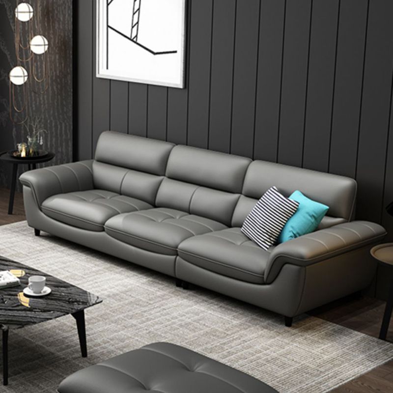 Stationary Stain Resistant Genuine Leather Living Room Flared Arm Sofa