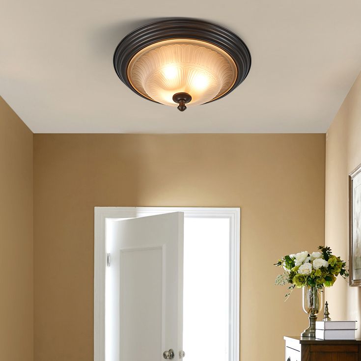 20" Wide Classic Bowl Flush Mount with Glass Shade Bronze Flush Ceiling Light for Bedroom