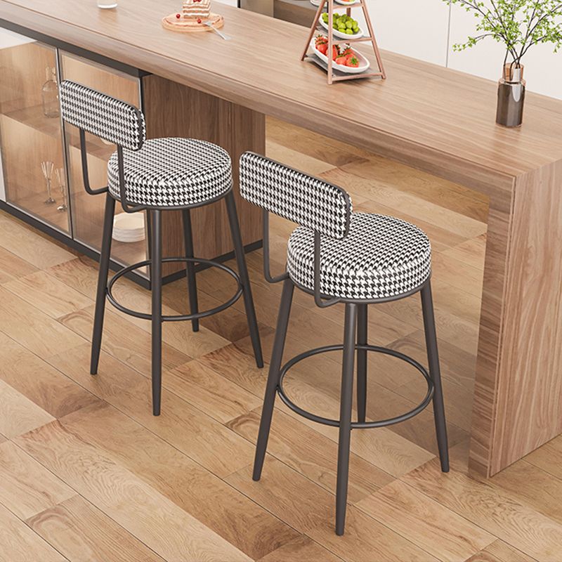 Modern Armless Backrest Counter Stool Iron Dessert Shop Bar Stool with Cushion and Pedal