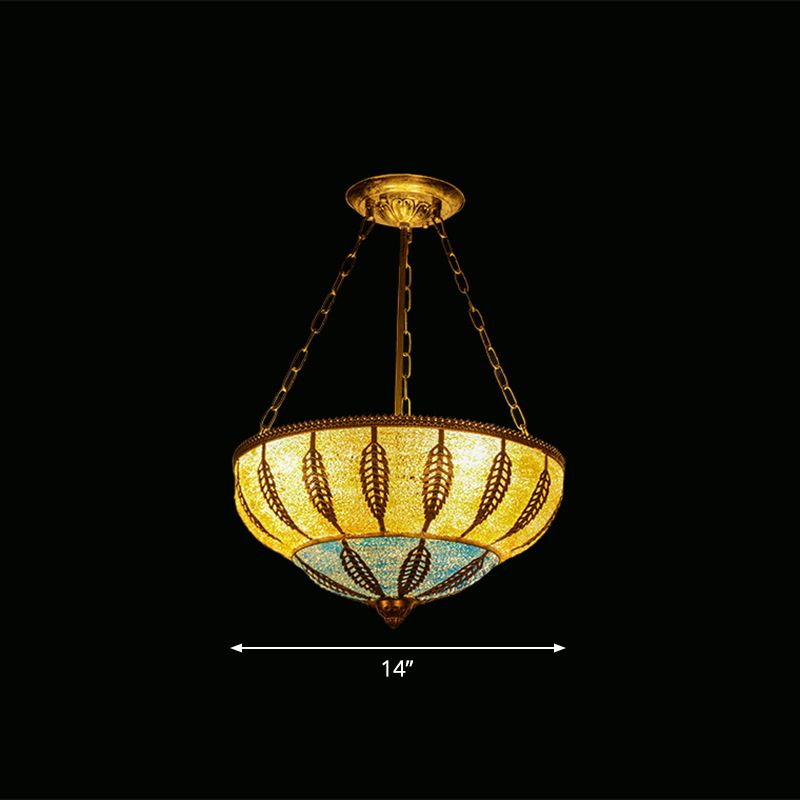 Éclairage de plafond de bol métallique marocain 3 têtes Restaurant lustre luminaire en jaune
