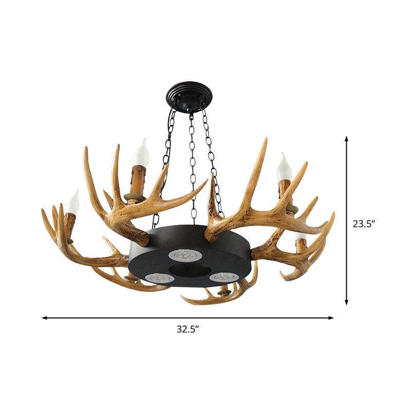 6-Light Antler Chandelier Light Farmhouse Brown Resin Suspension Pendant for Living Room