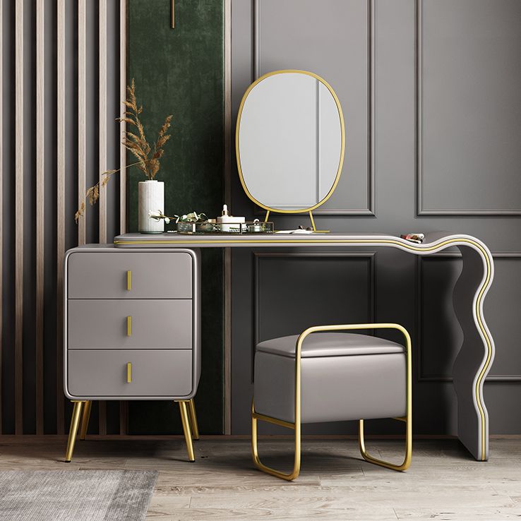 Vanity Faux Leather Makeup Dressing Table with Mirror and Stool Set