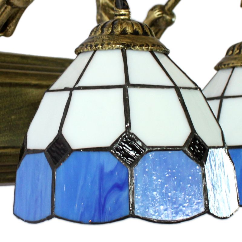 1 Head Wall Mount Light Tiffany Grid Patterned White and Blue Glass Sconce Light Fixture