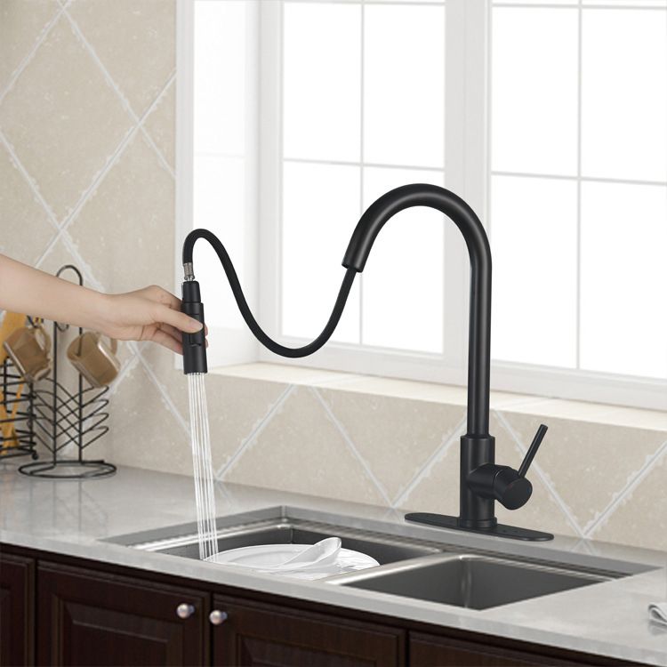 304 Stainless Steel Kitchen Faucet 3-Function Spray High Arc with Pull down Sprayer