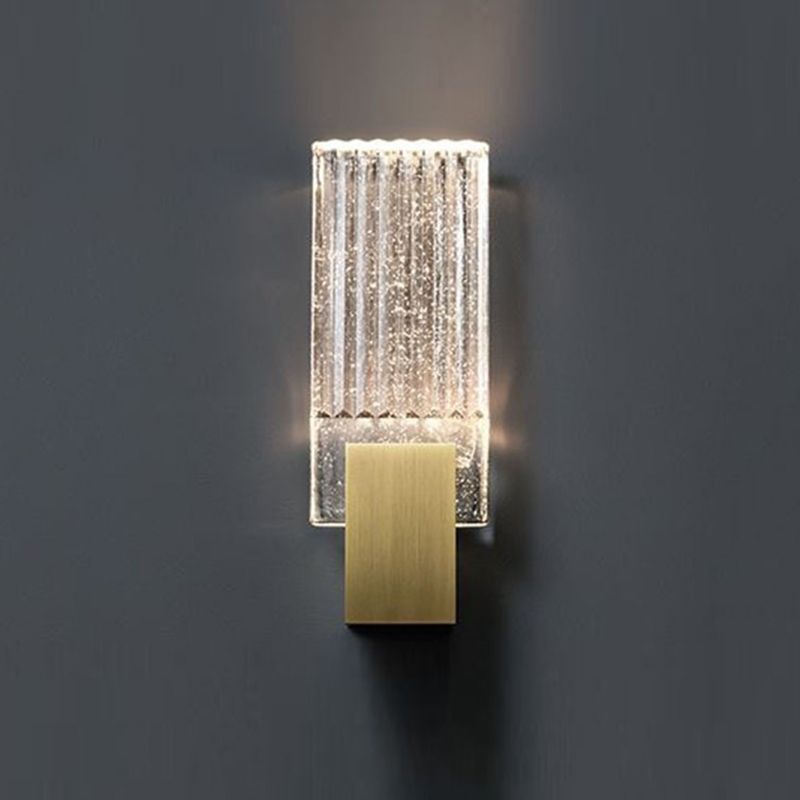 1-Light Rectangular Wall Light Fixture Modern Style Crystal Wall Sconces Lamp in Brass