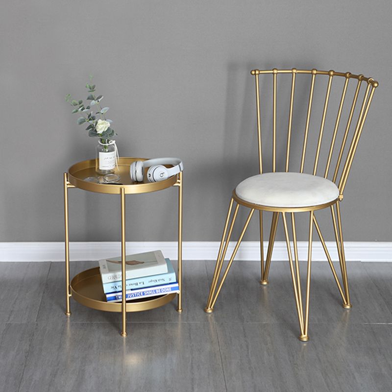 Round Shape Accent Side Table Metal Contemporary with Storage End Table