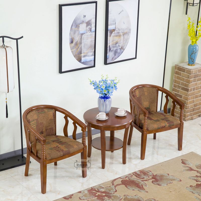 Traditional Arm Chair Upholstered Fabric Dining Chair with Wood Legs